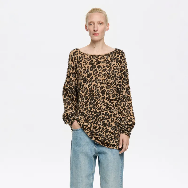 Sweter fantazyjna dzianina Leopard naturalny