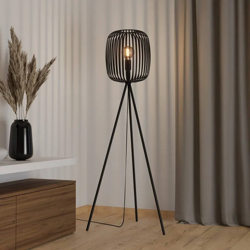 Lampa stojąca Romazzina, czarna, wysokość 141 cm, metal, E27