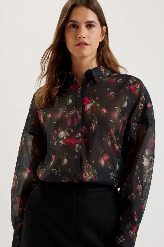 Ted Baker Atuel Oversized Printed Long Sleeve Black Maat: 46 | Longsleeves Outlet | Dames | Zwart