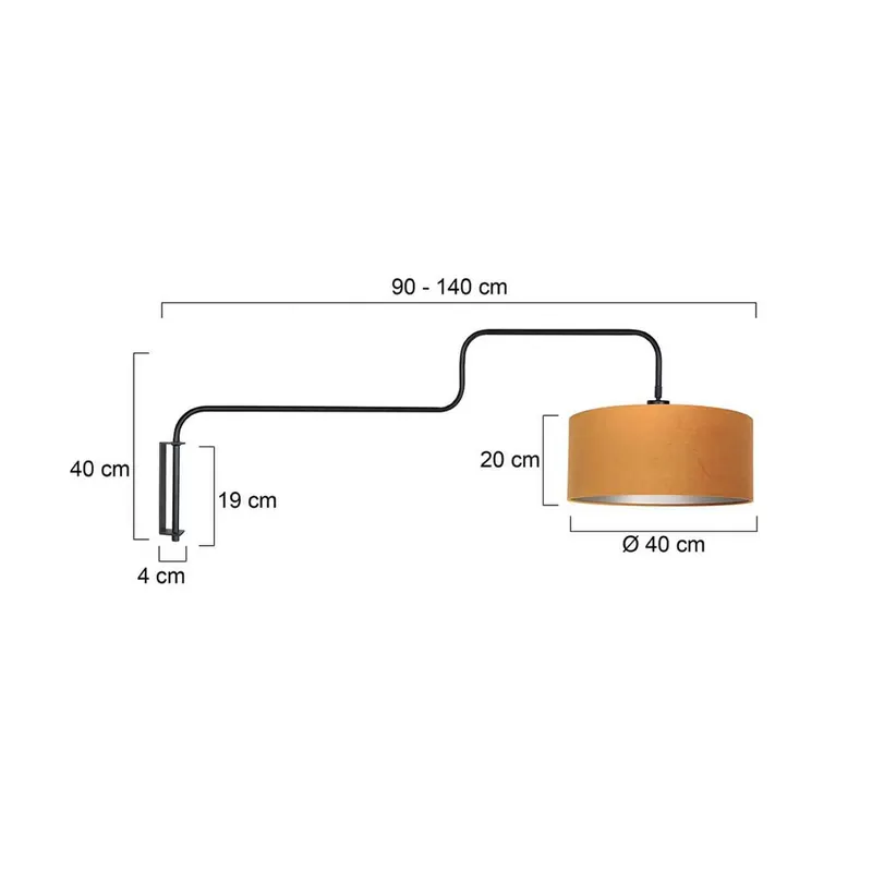 Lampa ścienna Bloeba, czarny/złoty, wysięg 140 cm, welur