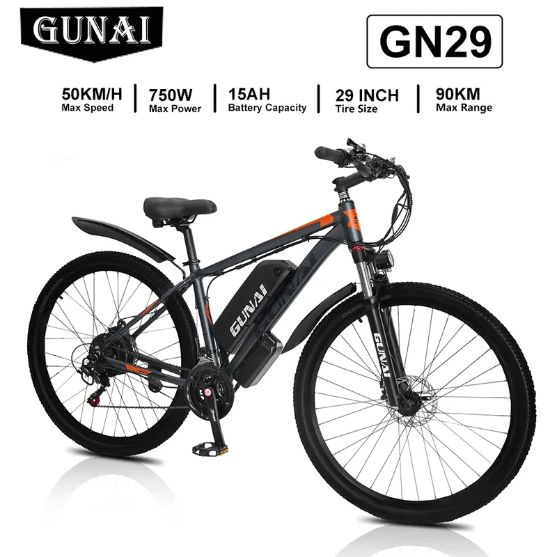 Rower elektryczny GUNAI GN29 dla dorosłych, rower szosowy elektryczny, 48V 15Ah, rower górski MTB E-bike 29 cali