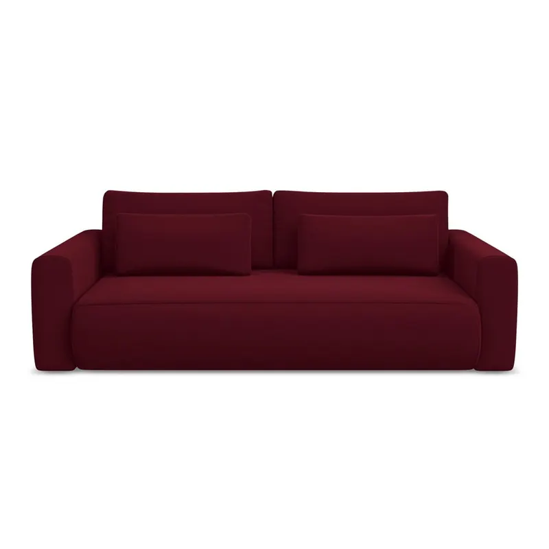 Bordowa aksamitna rozkładana/ze schowkiem sofa 238 cm Kapua – Makamii