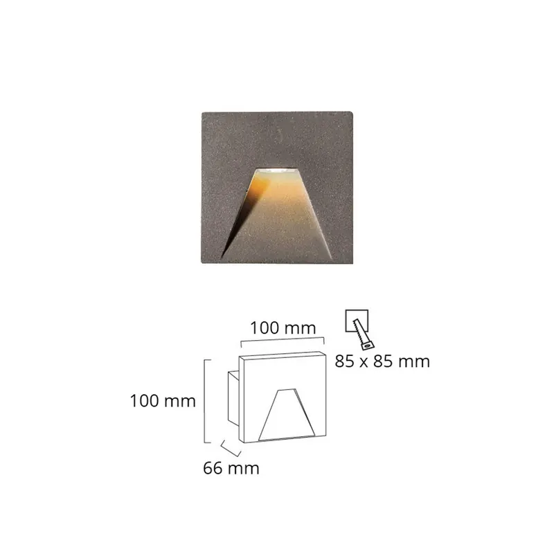 Lampa ścienna wpuszczana LED Space, szara, 10x10 cm