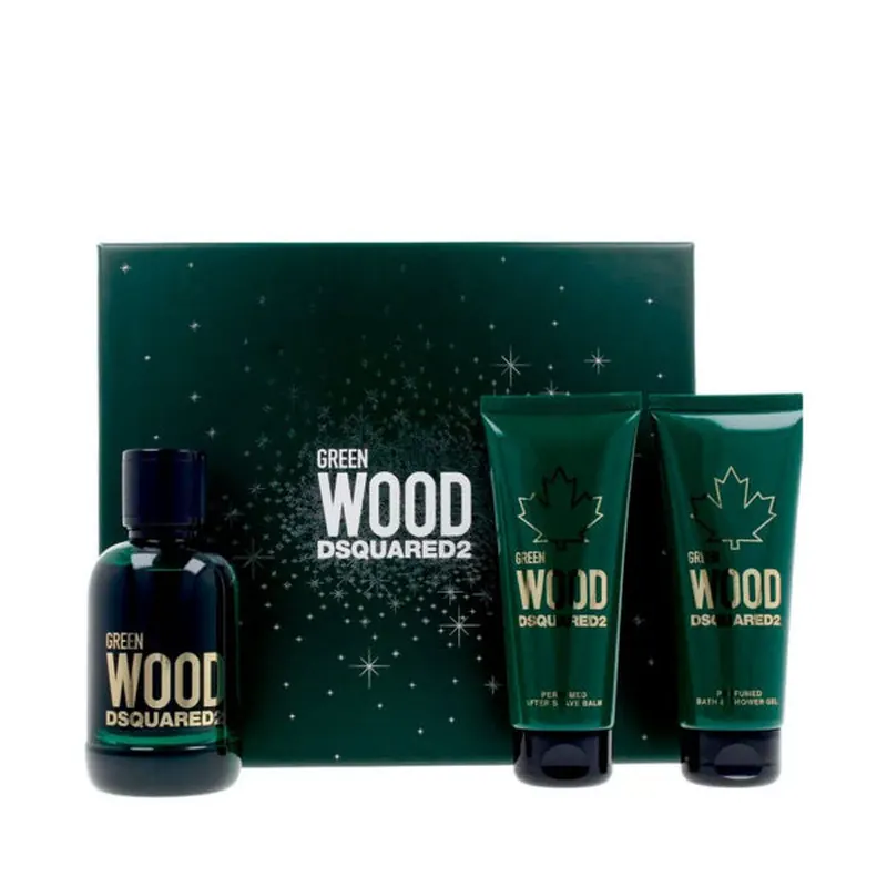 Dsquared2 Zestaw upominkowy Green Wood EDT 100ml, żel pod prysznic 100ml i balsam po goleniu 100ml