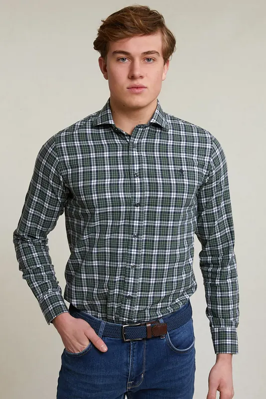 River Woods Custom Fit Checked Shirt Green/white Maat: S | Casual Overhemden Outlet | Heren | Groen