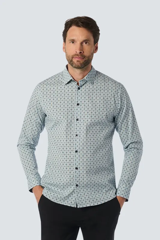 No Excess Shirt Stretch Allover Printed Cloud Maat: XXL | Casual Overhemden Outlet | Heren | Blauw