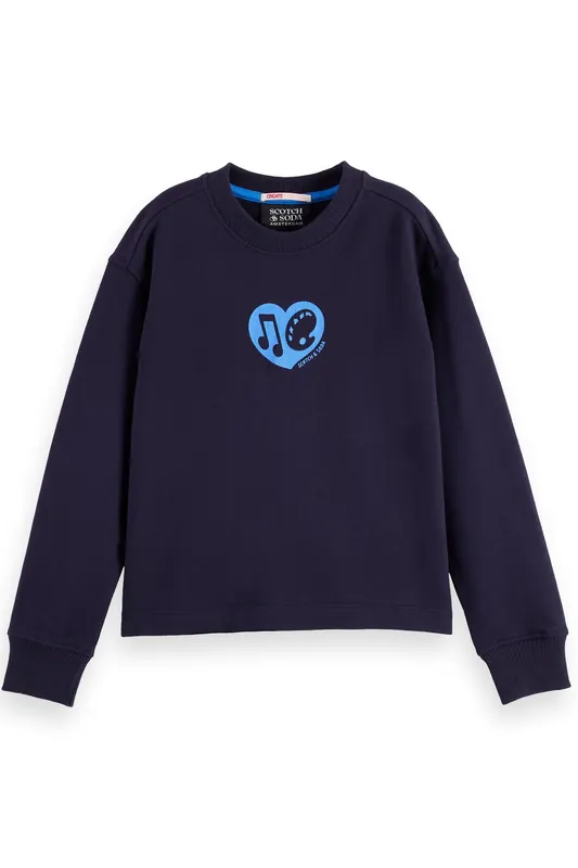 Scotch & Soda Girl Relaxed-fit Sweatshirt With Front And Back Artwork Sky Maat: 14 | Truien Outlet | kids | Blauw