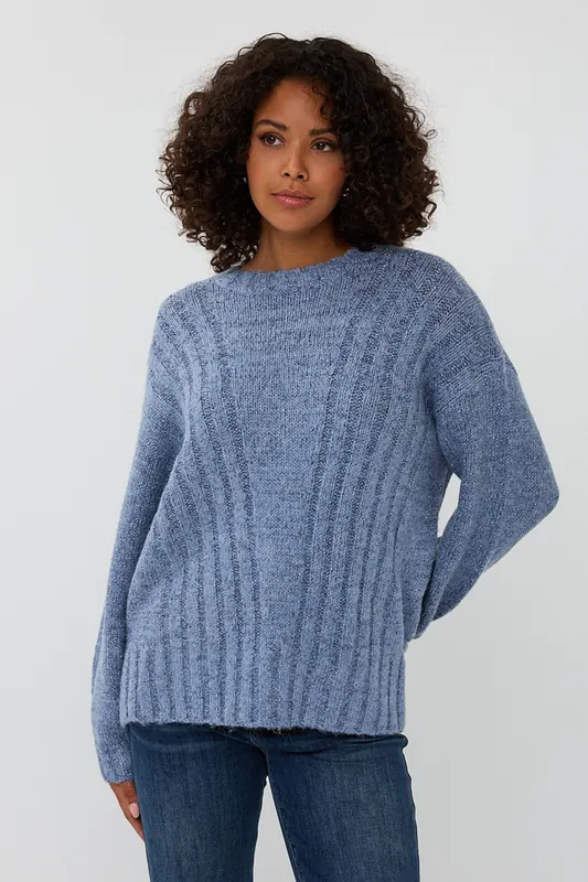 EsQualo Sweater V-neck Lurex Blue Maat: L | Sweaters Outlet | Dames | Blauw