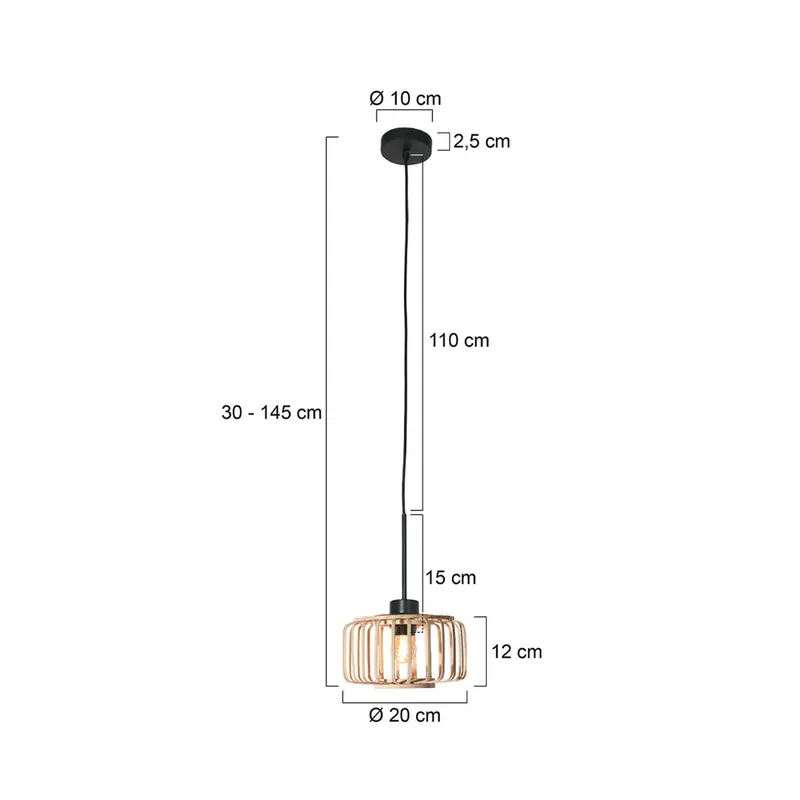 Żyrandol Sparkled Light, czarna/bambus naturalny, Ø 20 cm