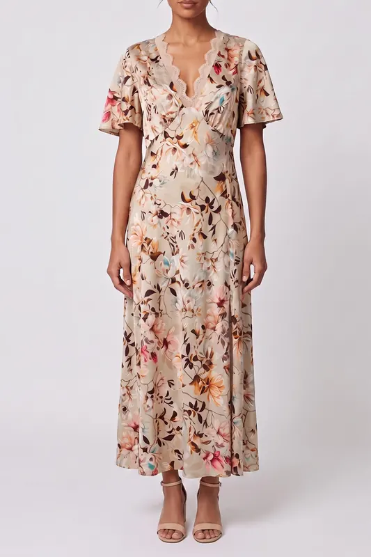 GUESS Ss Martine Split Lon Natural Magnolia Pri Maat: M | Maxi Jurken Outlet | Dames | Beige