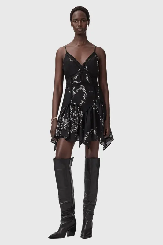 AllSaints Zia Dress Flight Black Maat: 6 | Mini Jurken Outlet | Dames | Zwart