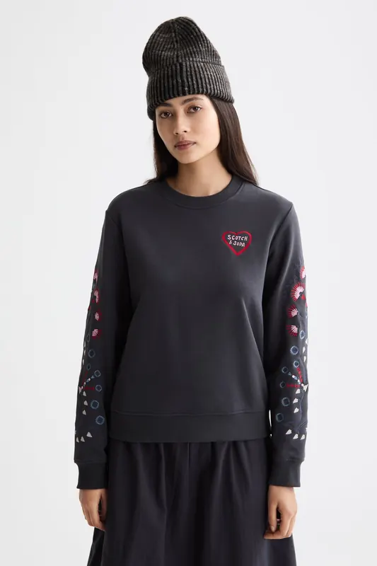 Scotch & Soda Embroidered Regular Fit Sweatshirt Charcoal Art Maat: S | Sweaters Outlet | Dames | Grijs