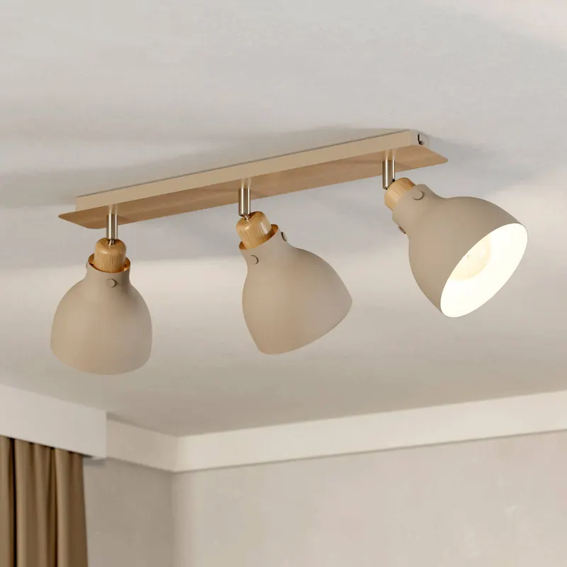 Lampa sufitowa Arrecife piaskowa/drewno, 3-pkt.
