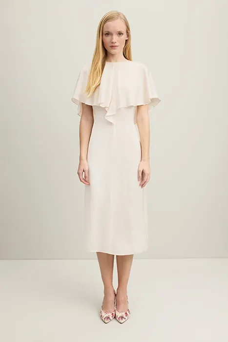 LK Bennett Sadie Crepe Midi Dress Ivory Maat: 12 | Midi Jurken Outlet | Dames | Beige