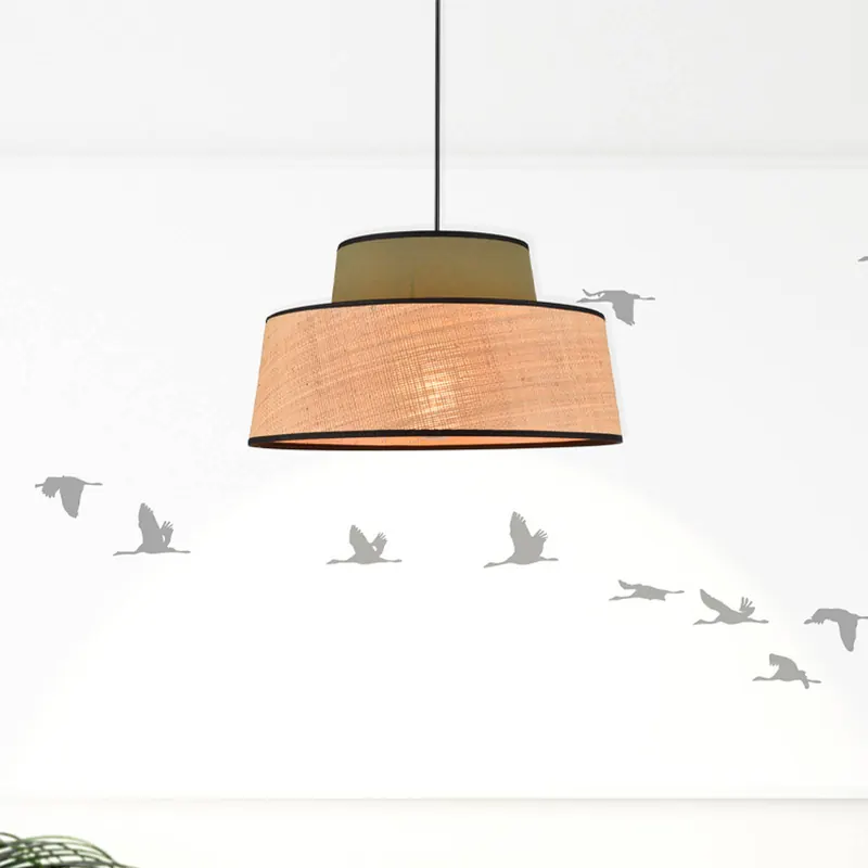 Żyrandol Mallorca, kolor khaki/naturalny, średnica 38 cm, tkanina/liana