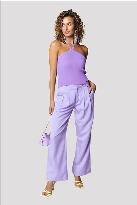 Colourful Rebel Wende Uni Low Waist Pants Pastel Lilac Maat: L | Straight Broeken Outlet | Dames | Paars