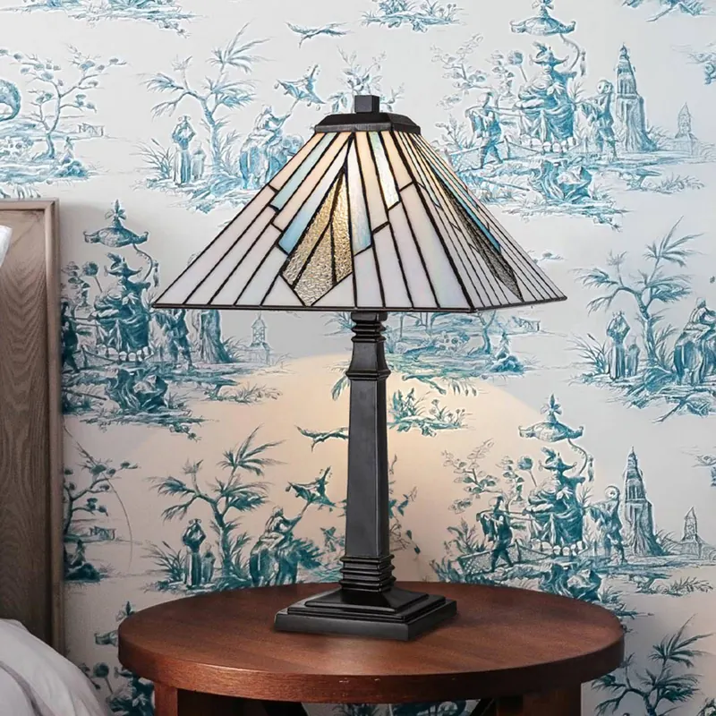 Lampa stołowa Alderley, 30 cm x 30 cm, styl Tiffany, brąz