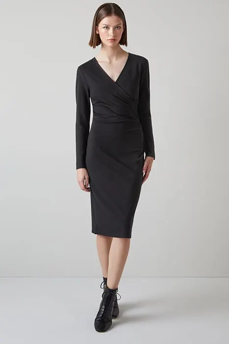 LK Bennett Dr Alex - Fixed Wrap Pont Black Maat: 36 | Midi Jurken Outlet | Dames | Zwart
