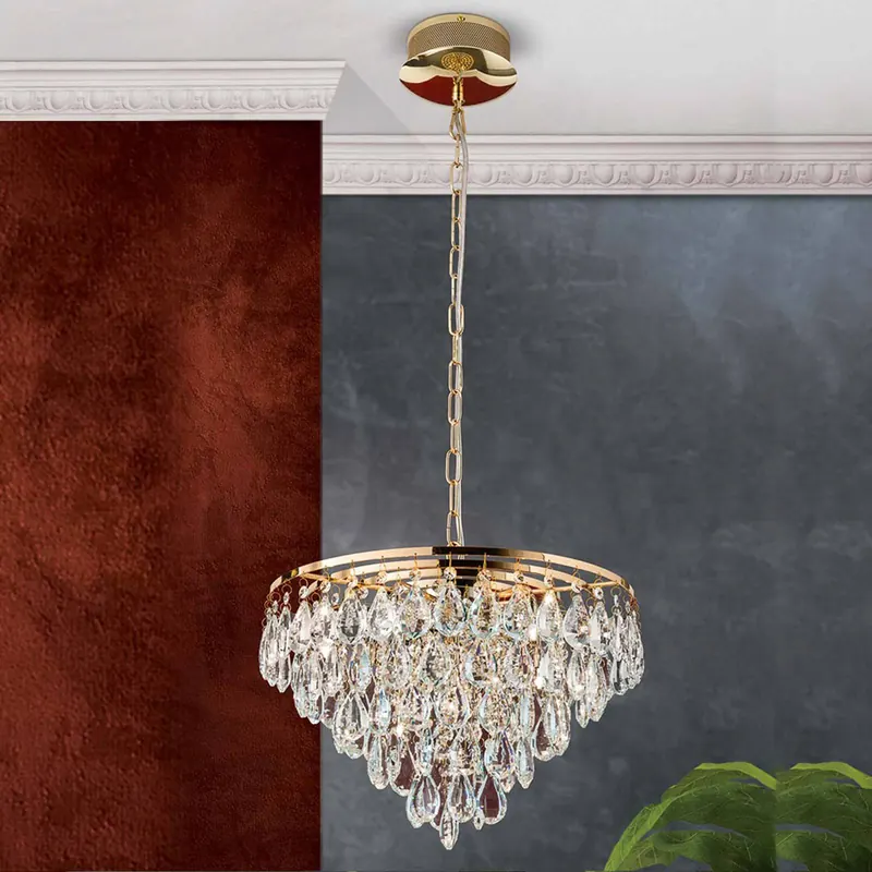 Lampa wisząca Celeste kryształy K9, 9-pkt. złota