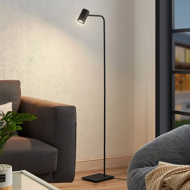 Lampa stojąca Lindby Sanad, wysokość 140 cm, czarna, metal, GU10