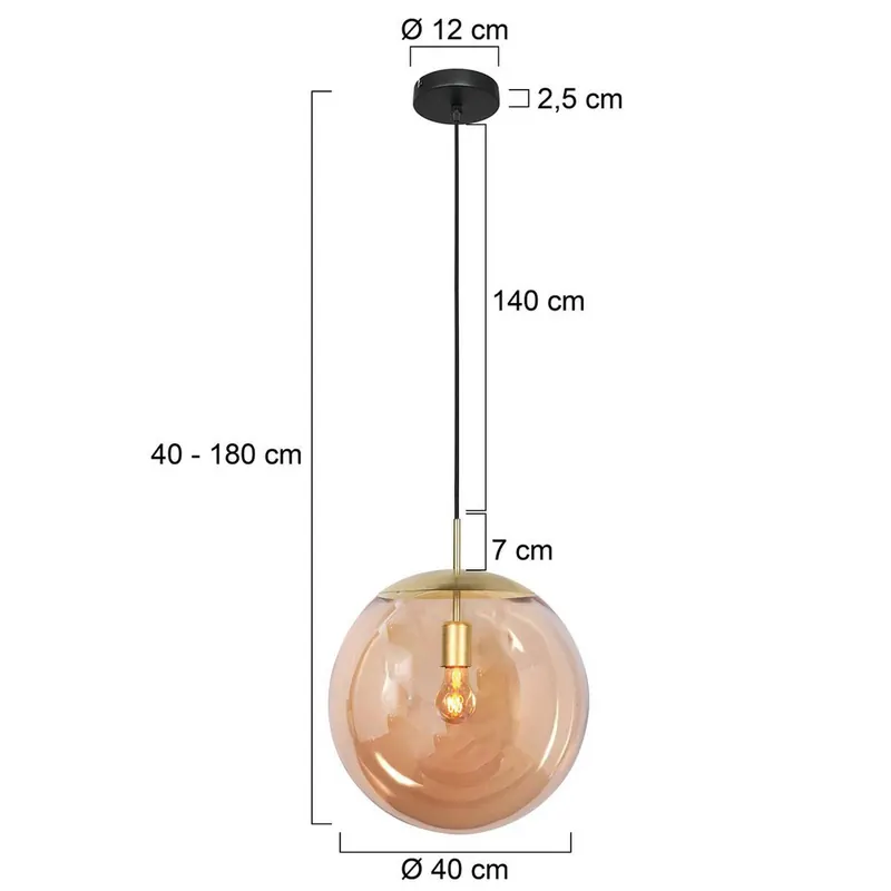 Żyrandol Bollique, mosiądz, Ø 40 cm, szkło, 1-punktowa, kulista