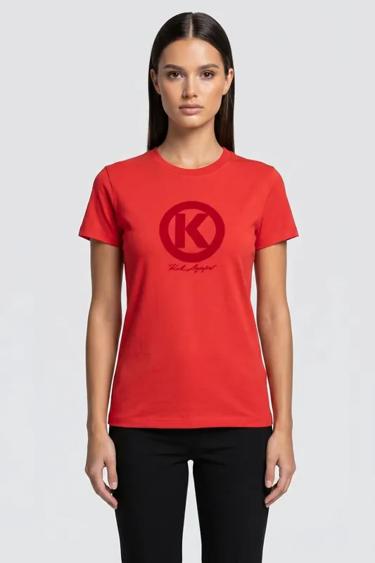 Karl Lagerfeld Flock K T-shirt Racing Red Maat: L | Tops Outlet | Dames | Rood