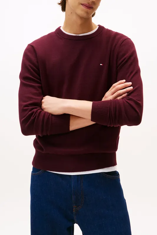 Tommy Hilfiger Pima Organic Cotton Cashmere Jumper Deep Burgundy Maat: M | Sweaters Outlet | Heren | Bordeaux