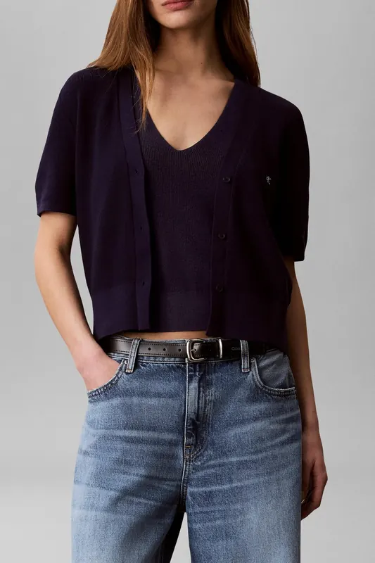 Calvin Klein Ss Cotton Twinset Evening Blue Maat: XS | Sweaters Outlet | Dames | Blauw