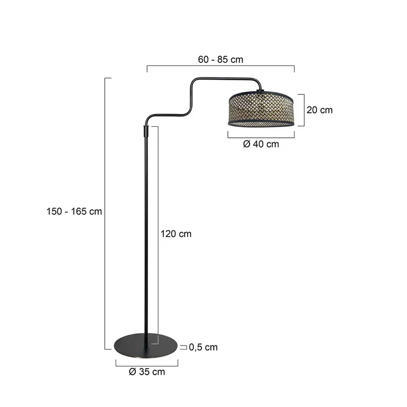 Lampa podłogowa Bloeba, czarna/ciemne drewno, wysokość 165 cm, drewno