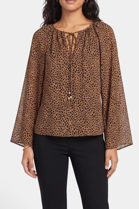 Michael Kors Cheetah V Neck Top Cafe Maat: XL | Longsleeves Outlet | Dames | Bruin