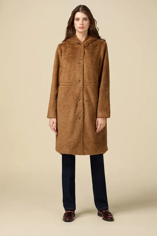 Oltre Hooded Teddy Parka Brown Maat: 40 | Faux-Fur Jassen Outlet | Dames | Bruin