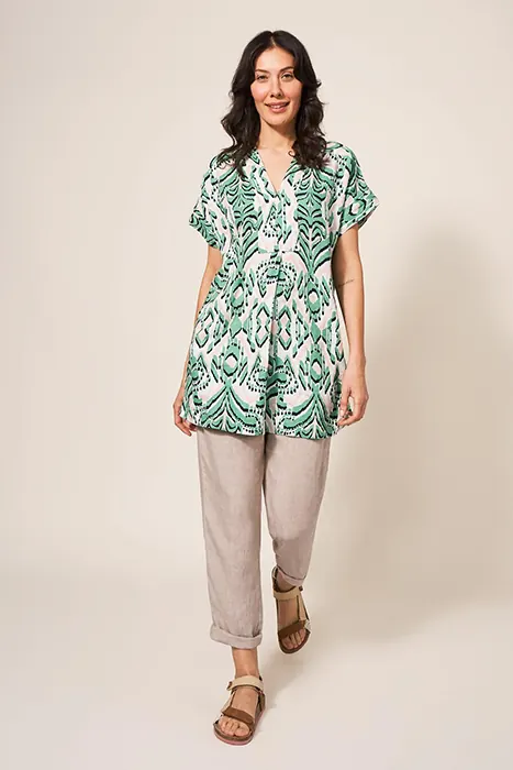 White Stuff Marianne Linen Tunic Green Maat: 18 | Blouses Outlet | Dames | Wit