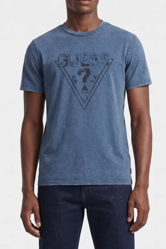 GUESS Ss Bsc  Inset L Endless Blue Multi Maat: S | Basic T-Shirts Outlet | Heren | Blauw
