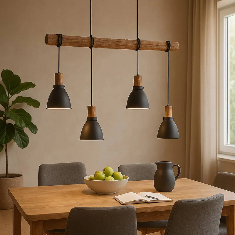 Lampa wisząca Lindby Trebale, E14, Ø 15 cm, 4-punktowa, drewno