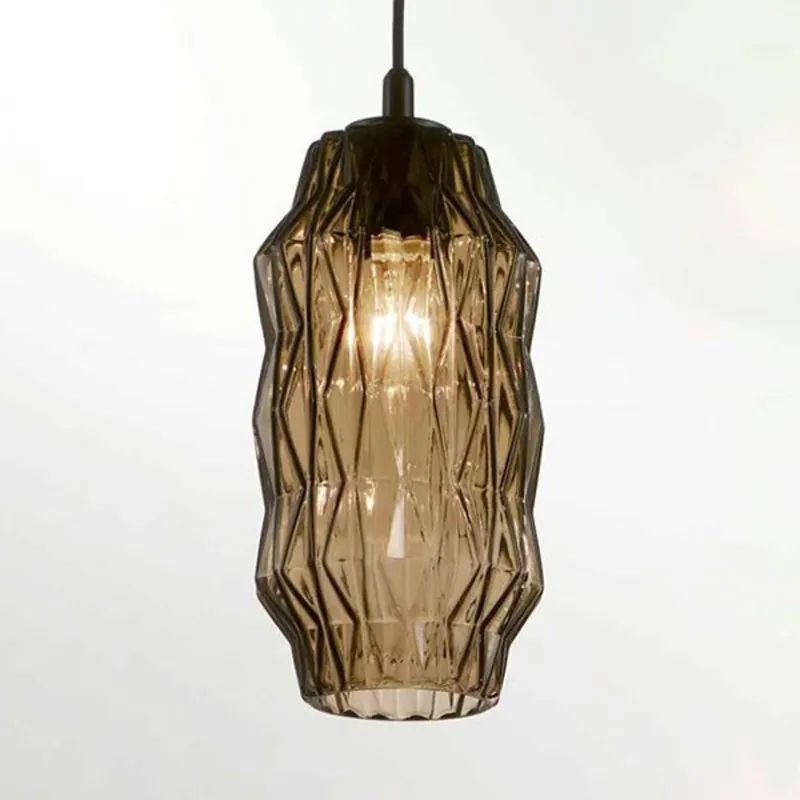 Lampa wisząca Origami wykonana ze szkła, szaro-brązowa