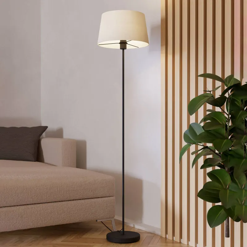 Lampa stojąca Febres, wysokość 153 cm, czarno-biała, stal/tkanina