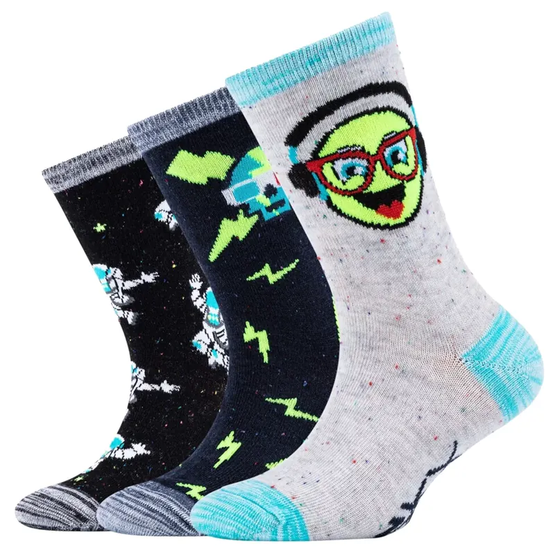 Skechers 3PPK Boys Casual Space and Smileys Socks SK41060-5801, Dla chłopca, Wielokolorowe, skarpetki, bawełna, rozmiar: 23-26