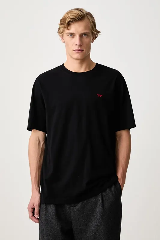 Maison Kitsuné  Red Profile Fox T-shirt bawełniany męski