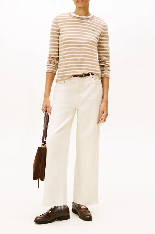 Tommy Hilfiger Soft Wool C-neck Loose Sweater Safari Canvas Heather/ivory P Maat: M | Sweaters Outlet | Dames | Beige