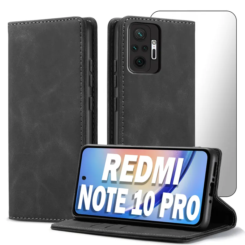 Etui Z Klapką Do Xiaomi Redmi Note 10 Pro Ecoskóra Portfel Magnet Szkło