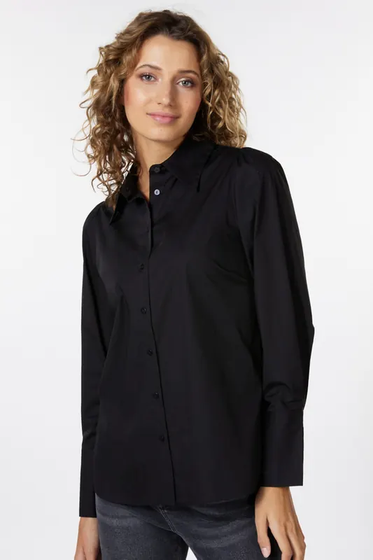 EsQualo Blouse Fine Gathering Poplin Black Maat: 36 | Overhemden Outlet | Dames | Zwart