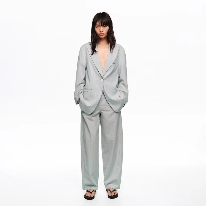 Marynarka oversize paski jasnoszara