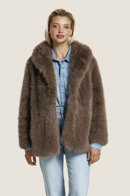 ALTER EGO Harper Fur Jacket Dark Taupe Maat: S | Faux-Fur Jassen Outlet | Dames | Bruin