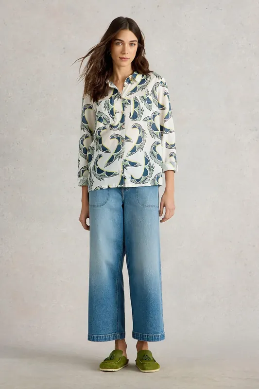 White Stuff Sophie Organic Cotton Shirt Ivory Print Maat: 8 | Overhemden Outlet | Dames | Wit