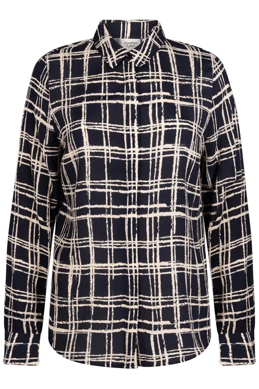 Another Label Dreiser Check Shirt Long Sleeve Night Sky Check Maat: L | Longsleeves Outlet | Dames | Blauw