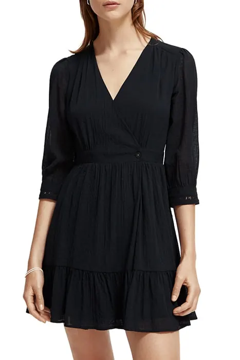 Scotch & Soda Wrap Mini Dress Black Maat: 40 | Mini Jurken Outlet | Dames | Zwart