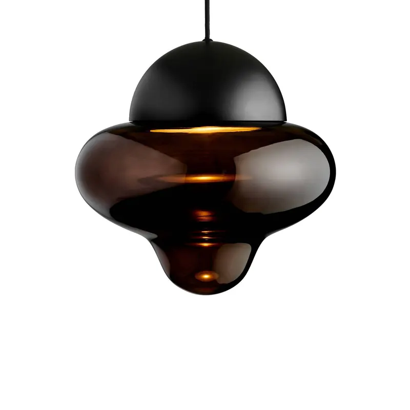 Żyrandol LED Nutty XL, brązowa / czarna, Ø 30 cm, szkło