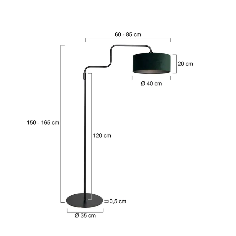 Lampa podłogowa Bloeba, czarna/zielona, wysokość 165 cm, welur
