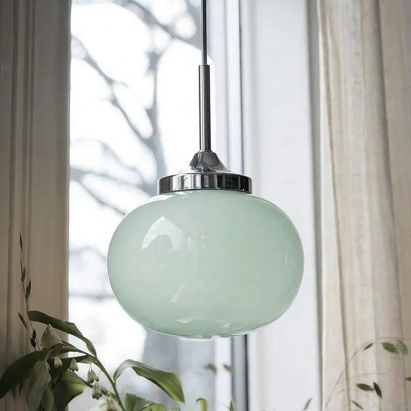 Lampa wisząca Elsy, jasnozielona/chromowana, Ø 18 cm, szkło, wtyczka