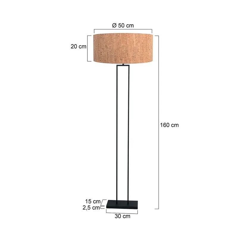 Lampa oświetlająca sufit Stang, czarna/brązowa, wysokość 160 cm, korek